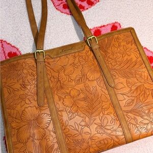 Loveook Brown Floral Leather Tote Bag